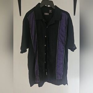 Men's IZOD Linen Black and Purple Button-Up Shirt